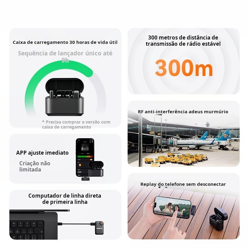 LARK M2 | Microfone de Lapela Sem Fio | Redução de Ruído AI | Bluetooth | Gravação Profissional